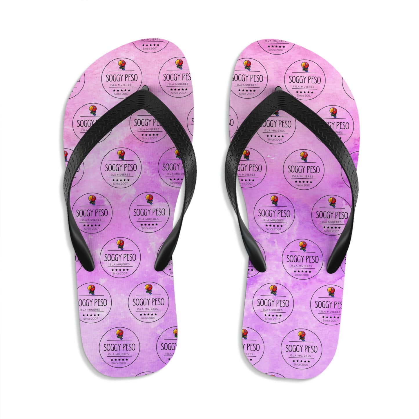 Pink Soggy Peso Logo Flip Flops