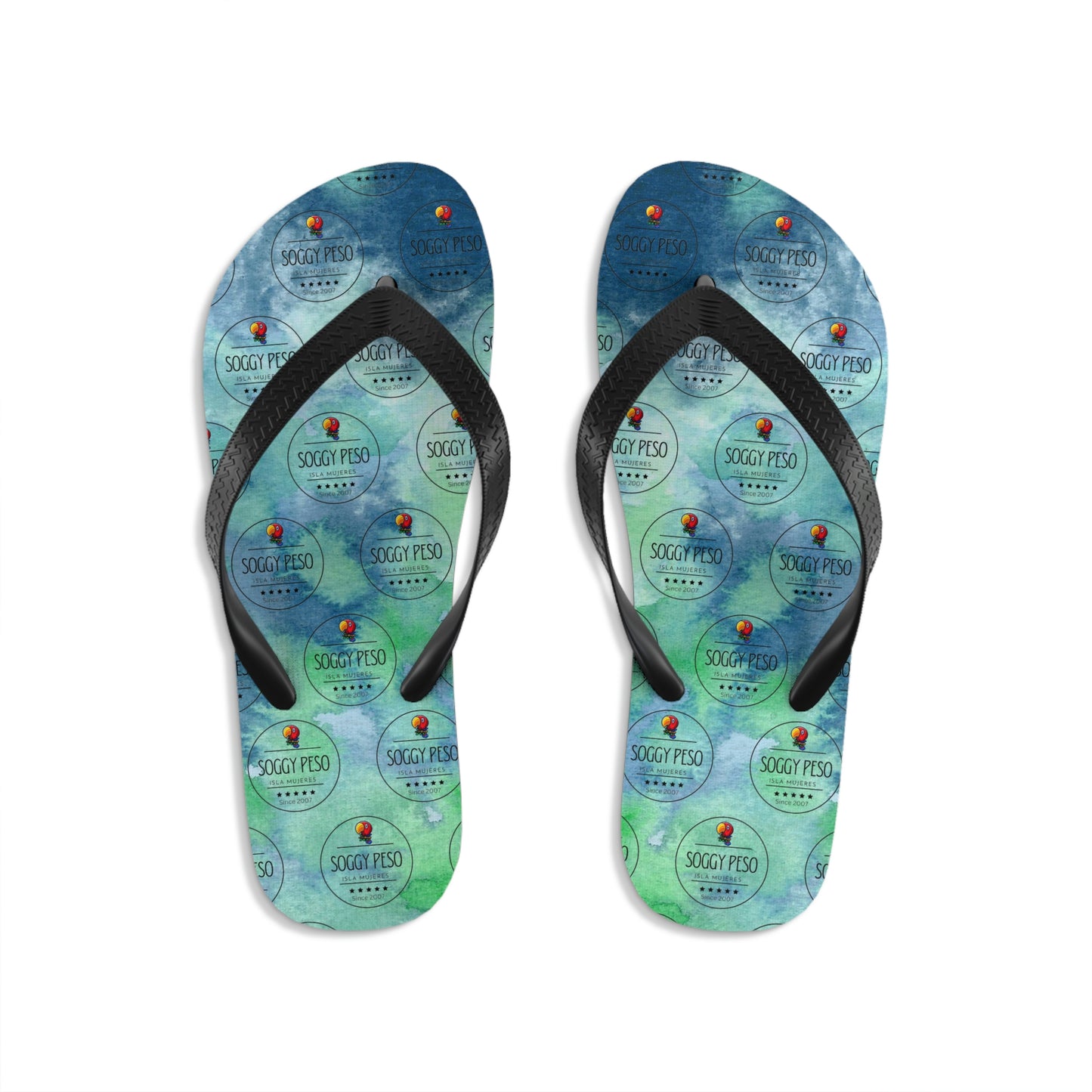 Blue Soggy Peso Logo Flip Flops