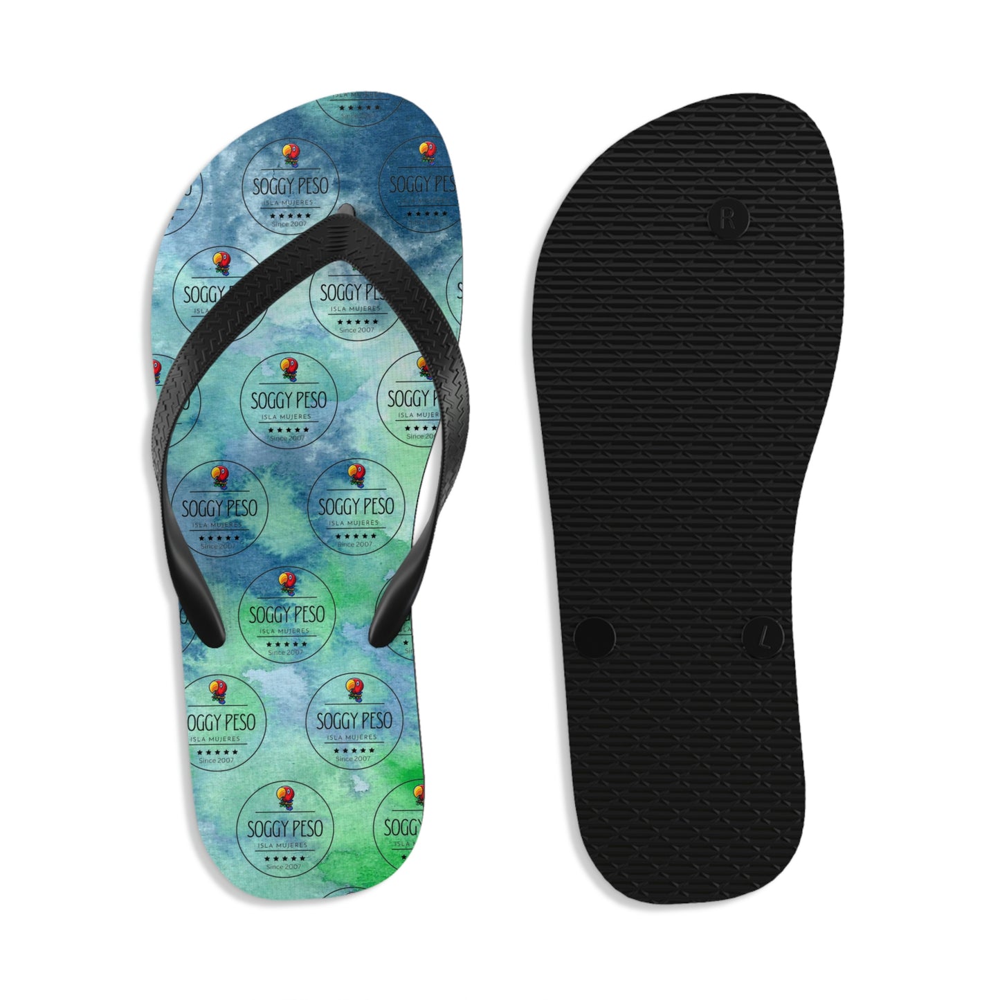 Blue Soggy Peso Logo Flip Flops