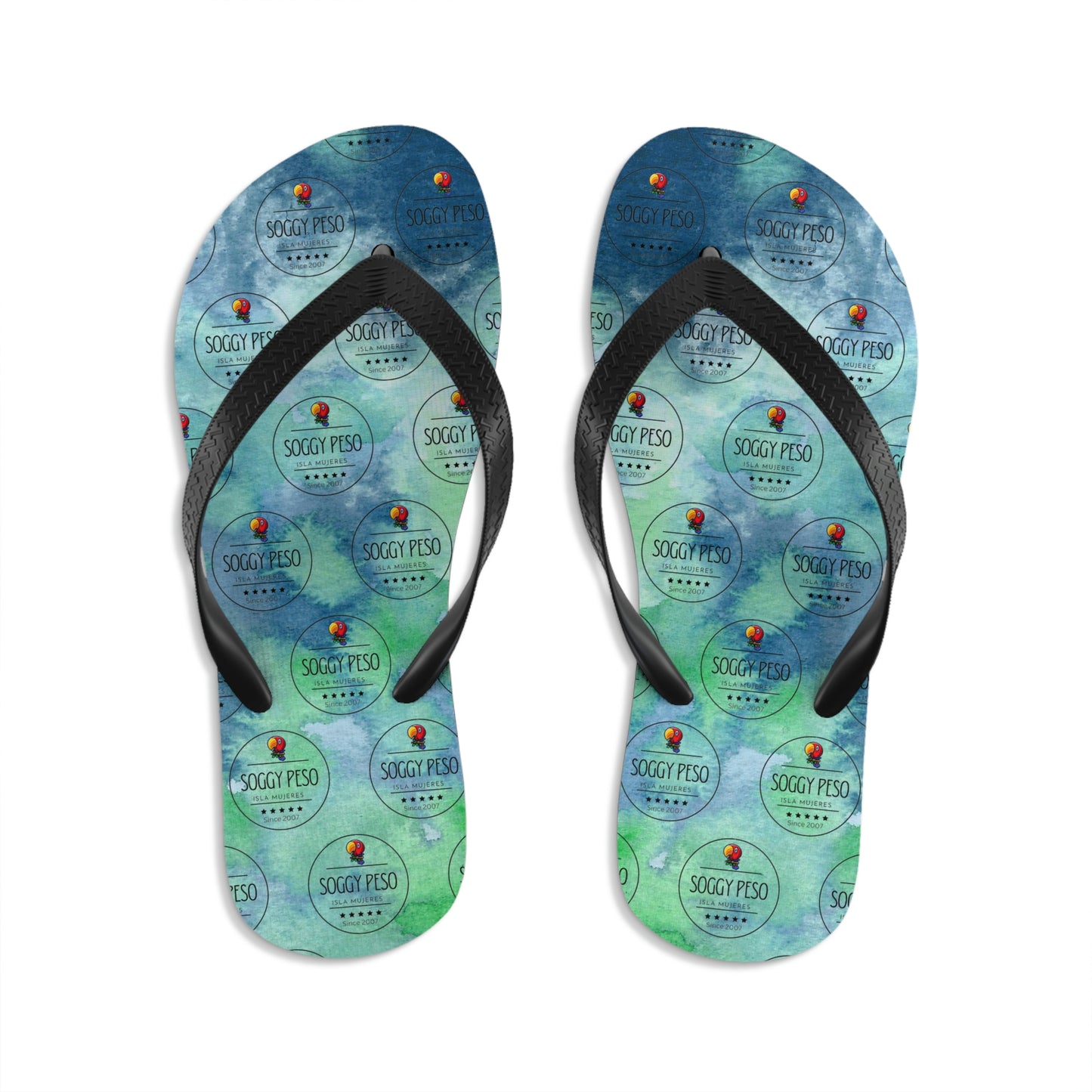 Blue Soggy Peso Logo Flip Flops