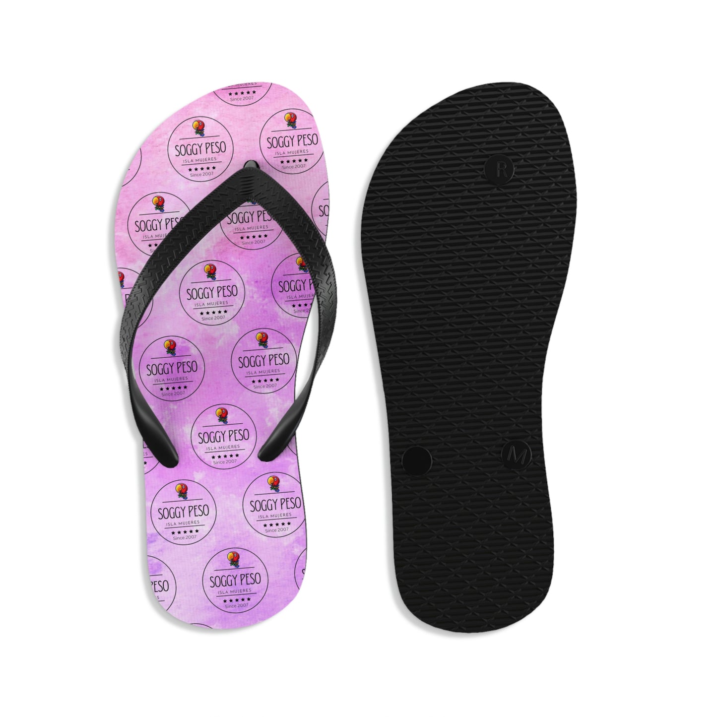 Pink Soggy Peso Logo Flip Flops
