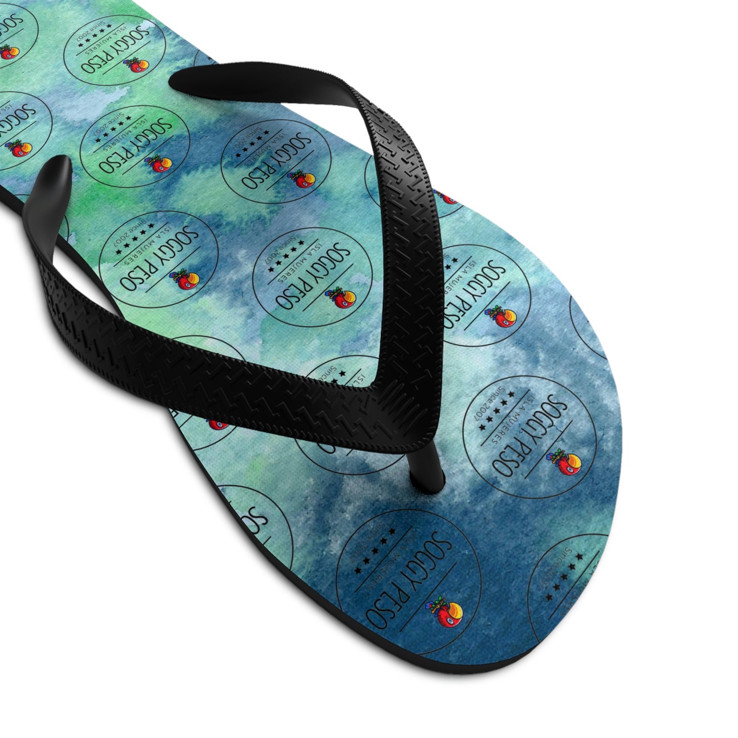 Blue Soggy Peso Logo Flip Flops
