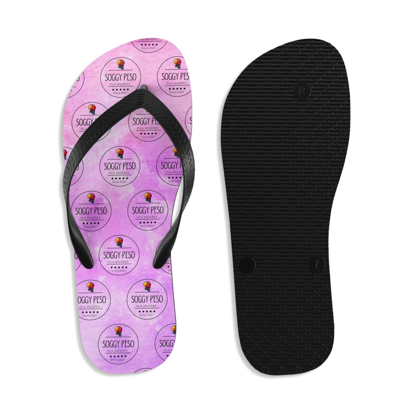 Pink Soggy Peso Logo Flip Flops