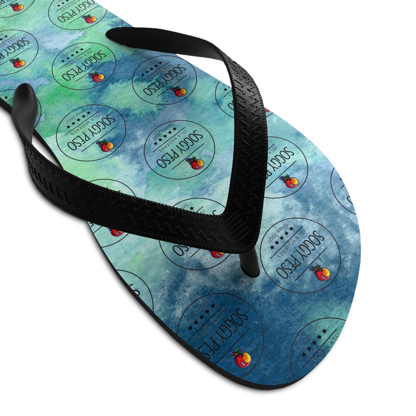 Blue Soggy Peso Logo Flip Flops