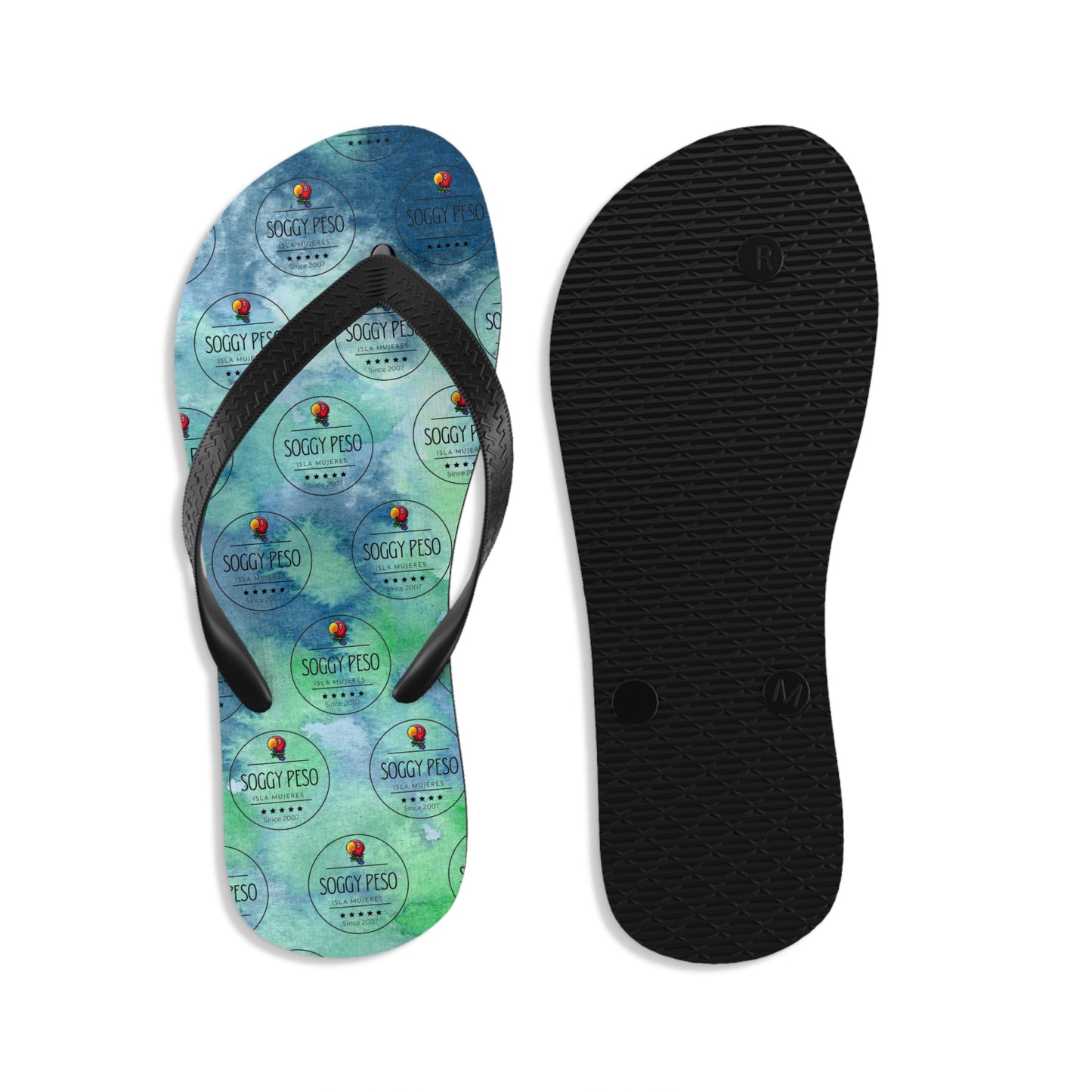Blue Soggy Peso Logo Flip Flops