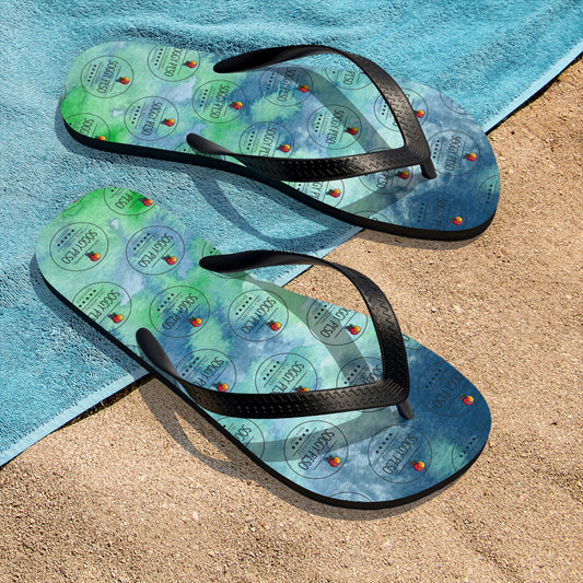 Blue Soggy Peso Logo Flip Flops