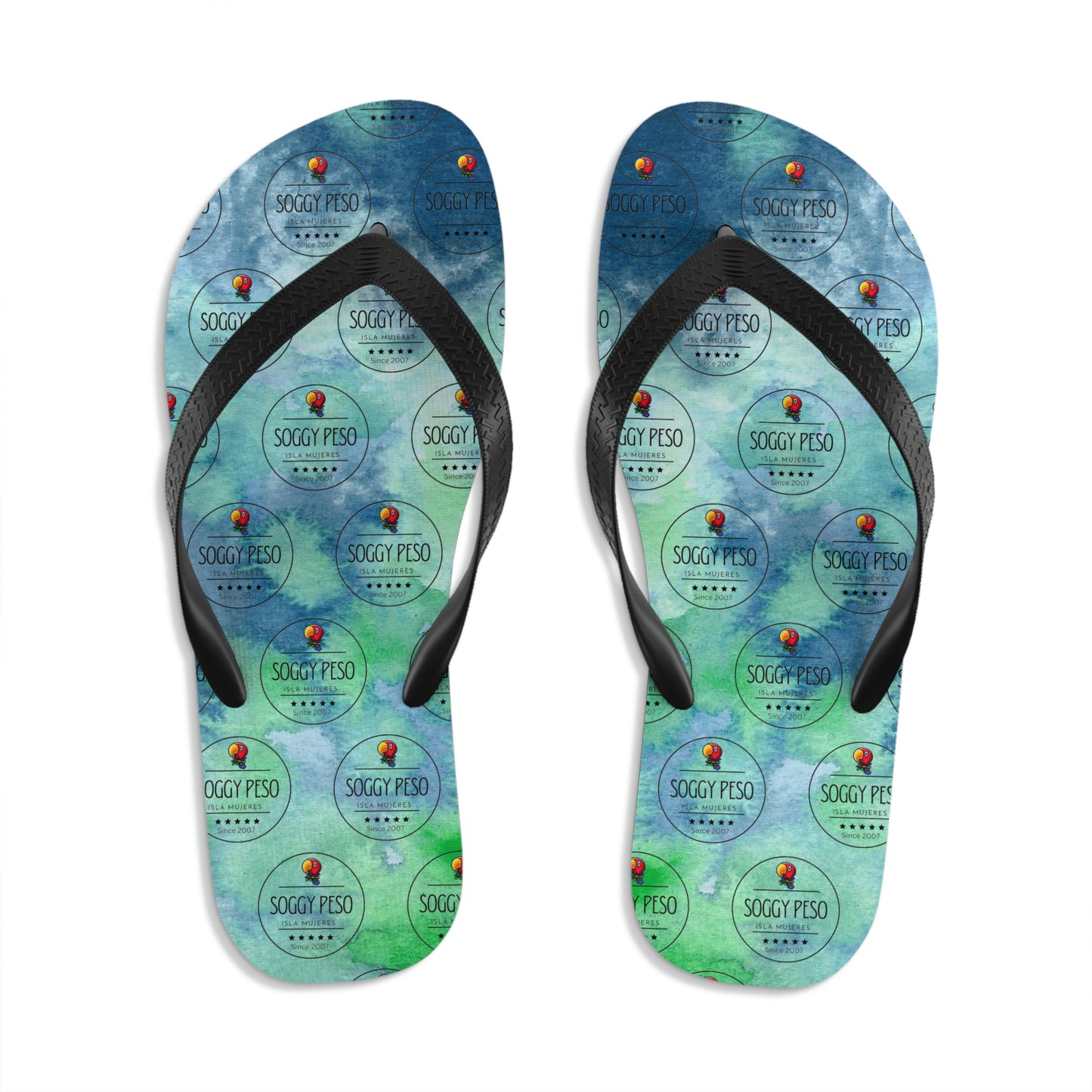 Blue Soggy Peso Logo Flip Flops