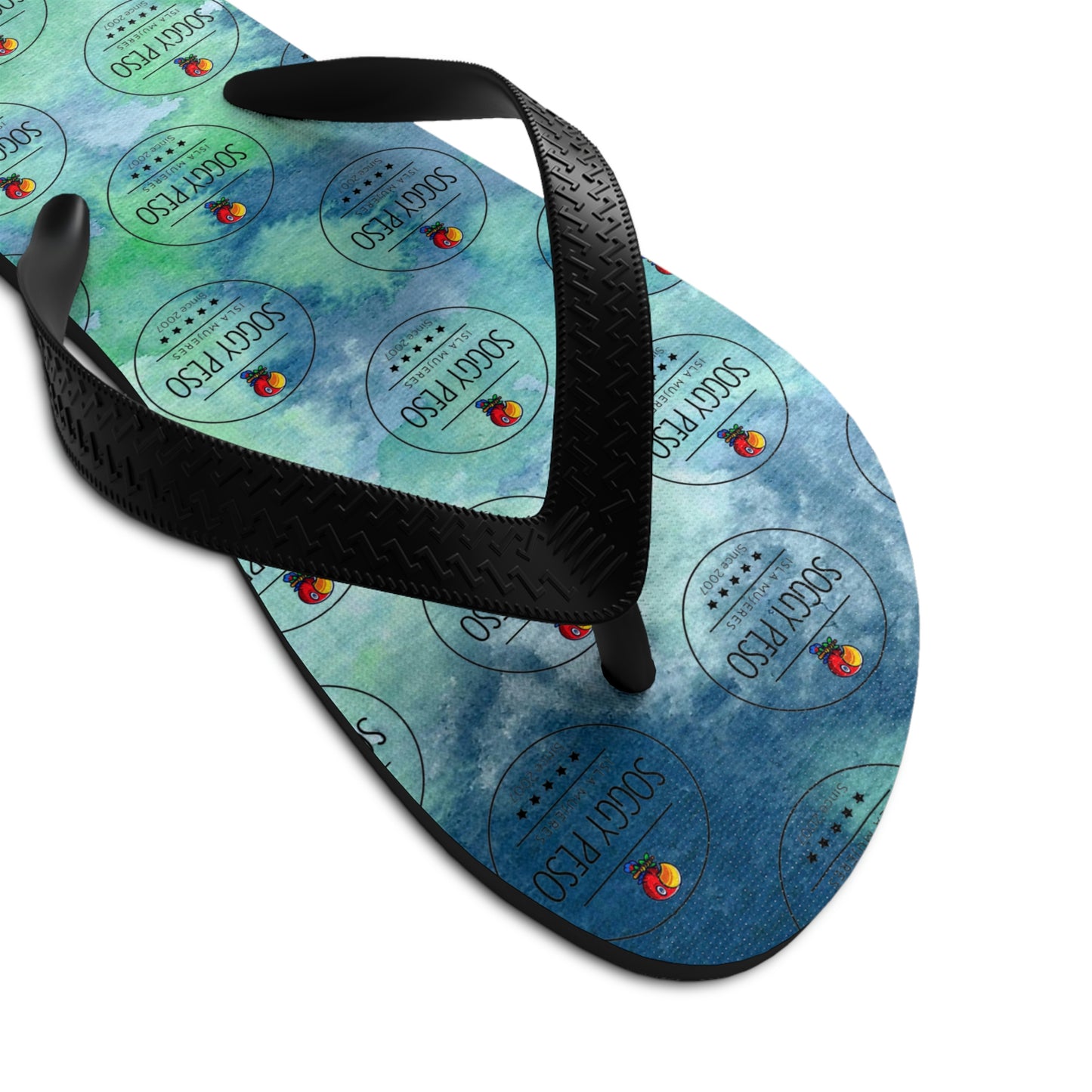 Blue Soggy Peso Logo Flip Flops