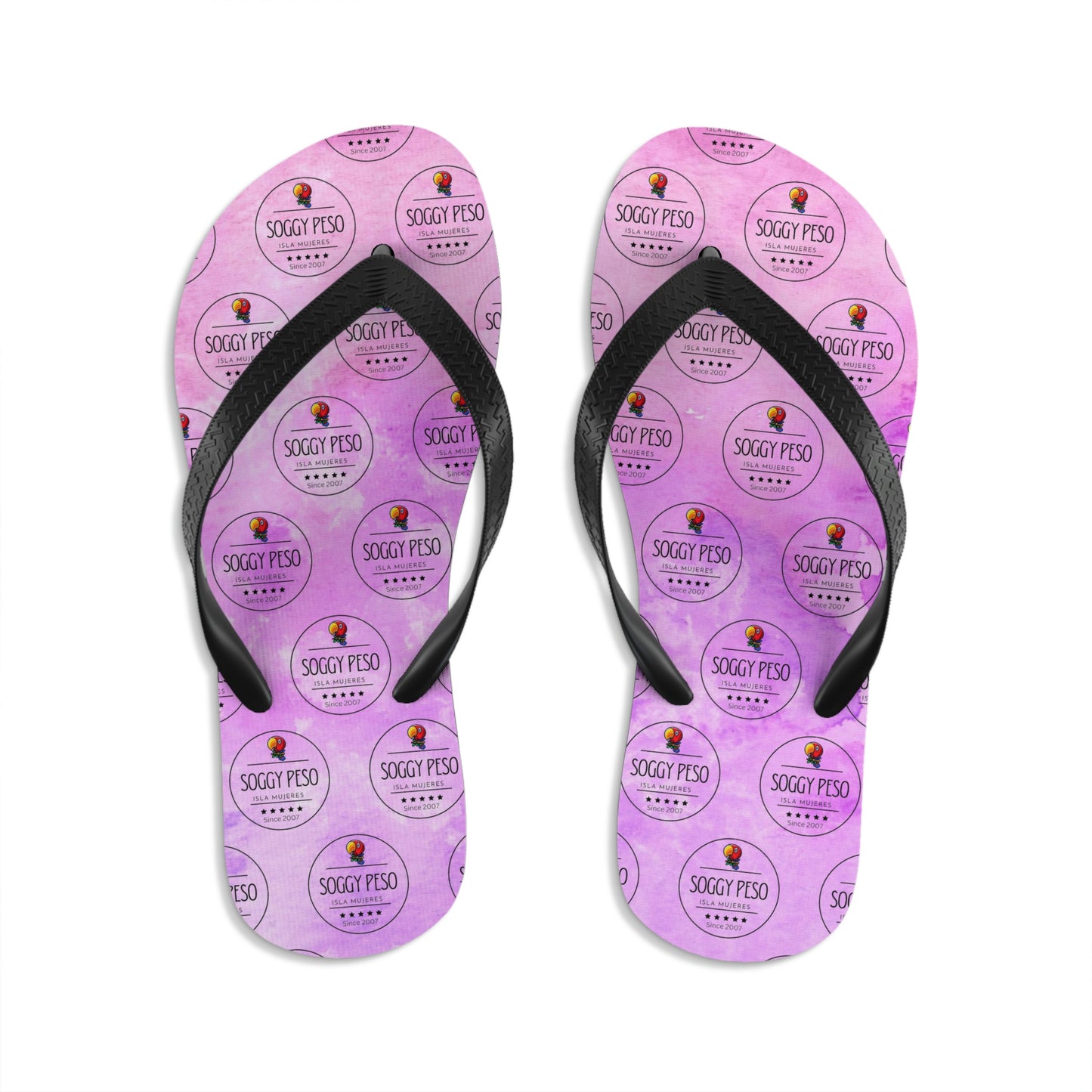 Pink Soggy Peso Logo Flip Flops