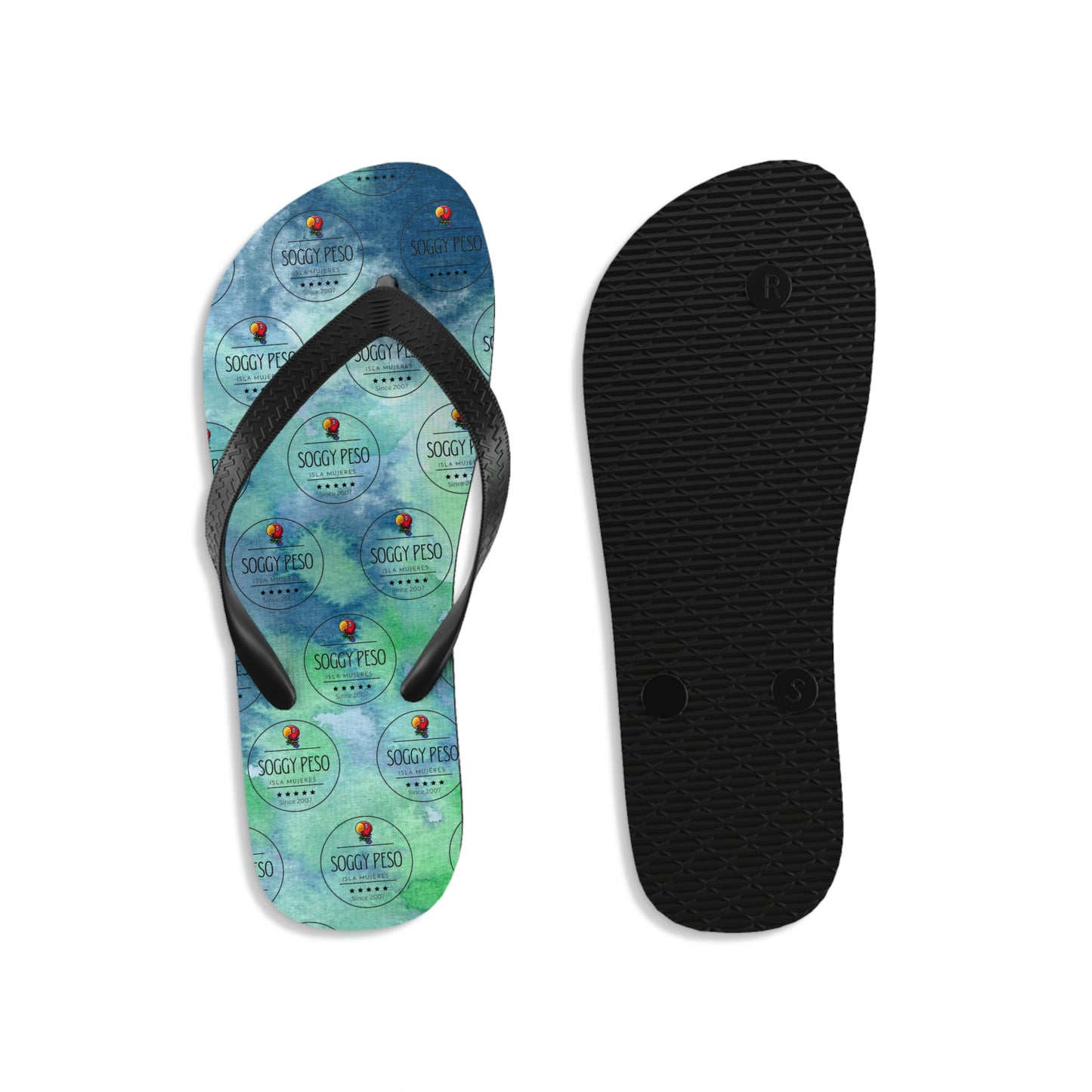Blue Soggy Peso Logo Flip Flops
