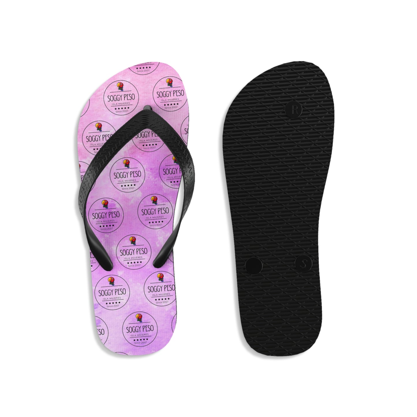 Pink Soggy Peso Logo Flip Flops