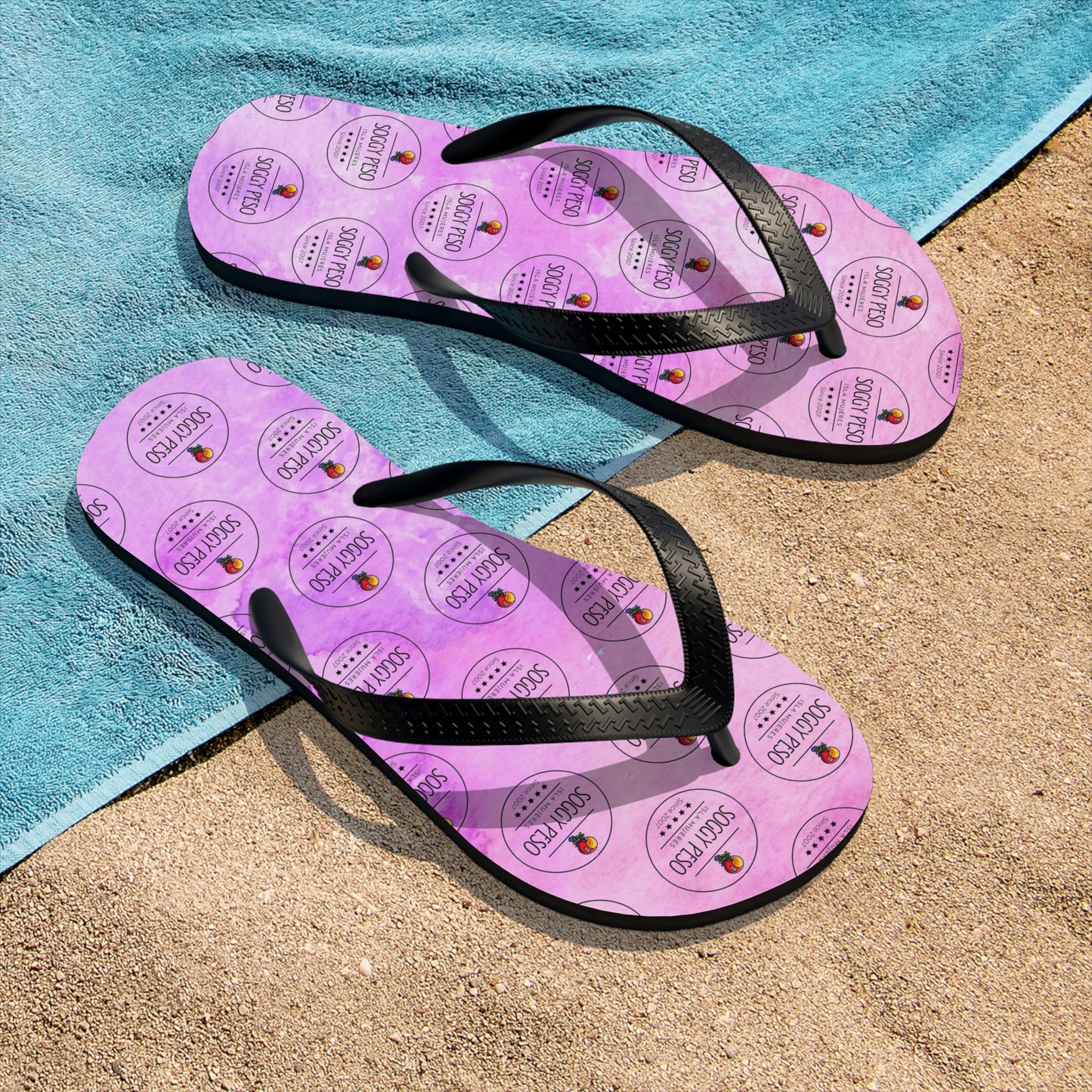 Pink Soggy Peso Logo Flip Flops