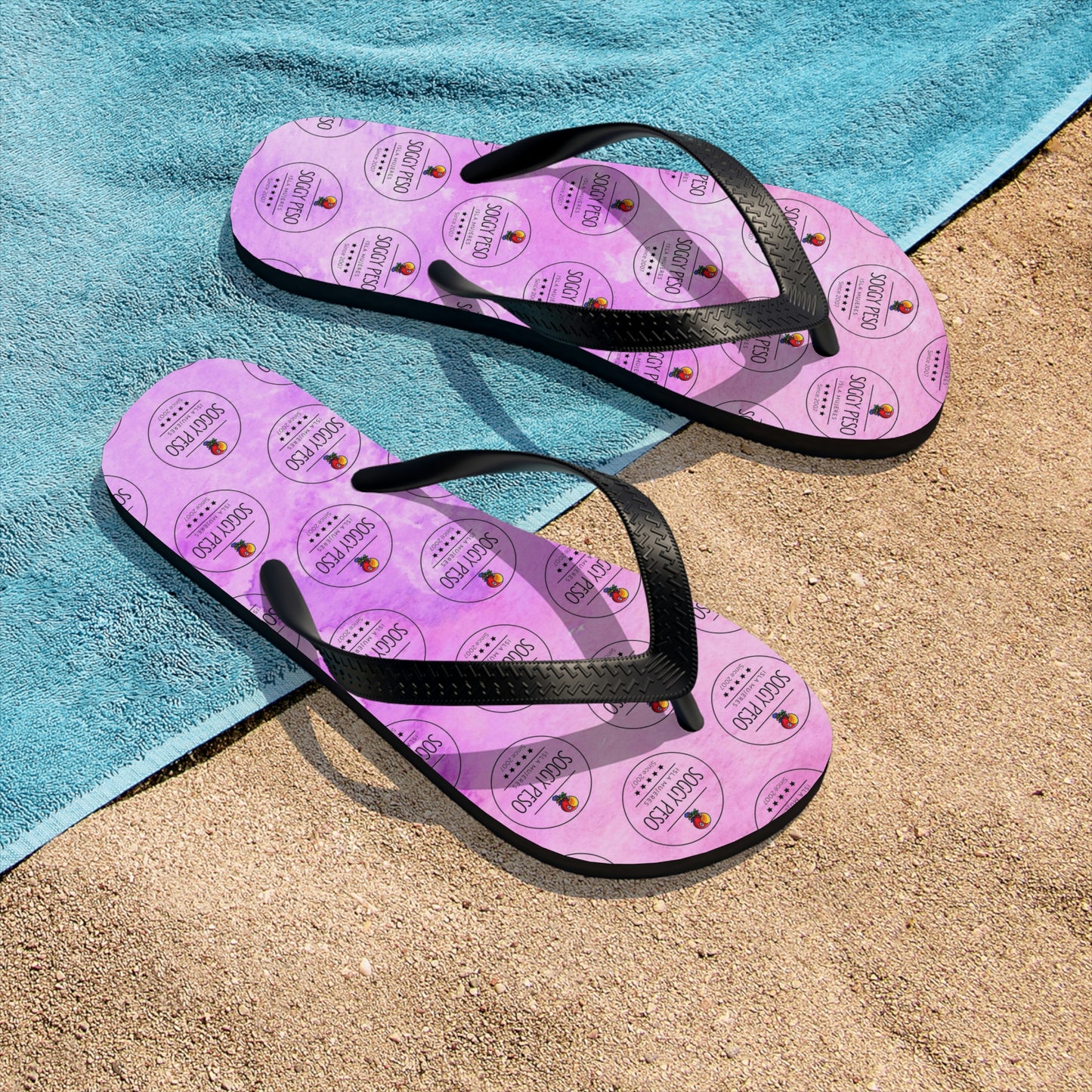 Pink Soggy Peso Logo Flip Flops
