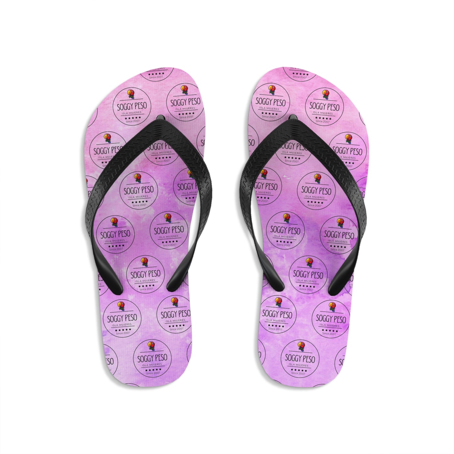 Pink Soggy Peso Logo Flip Flops